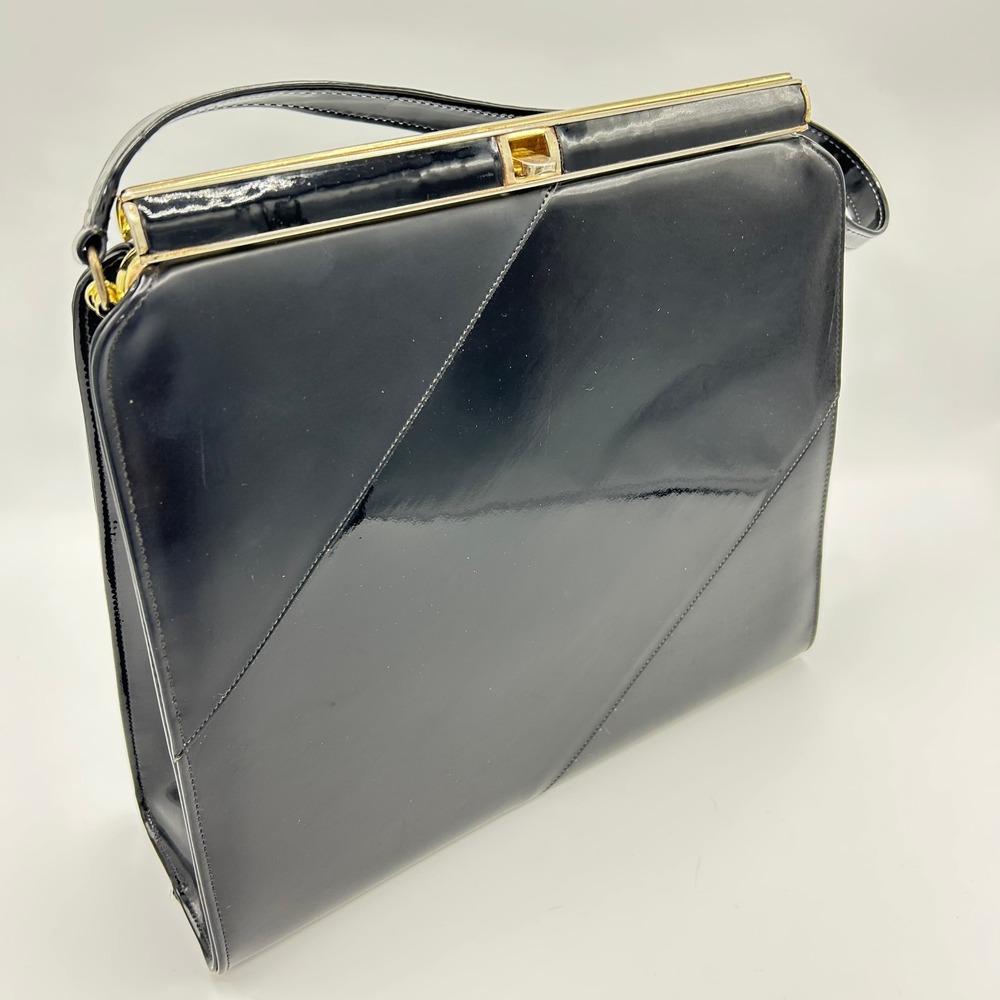 Vintage Life Stride Black Patent Leather Handbag Gold Hardware Purse - Picture 4 of 14